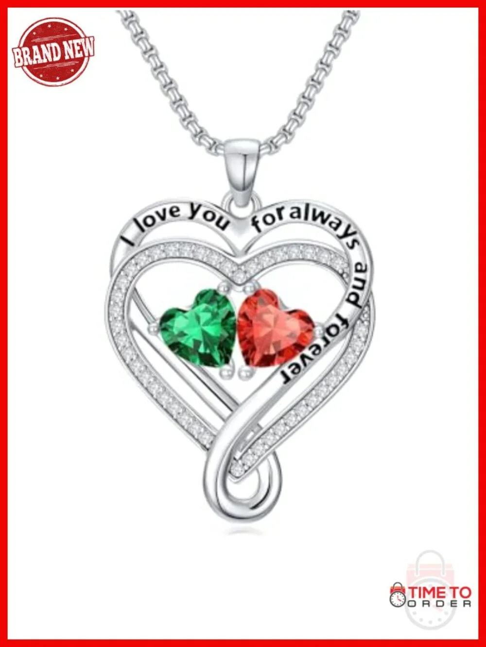 Double Heart Birthstone Pendant Necklace with 18+2
